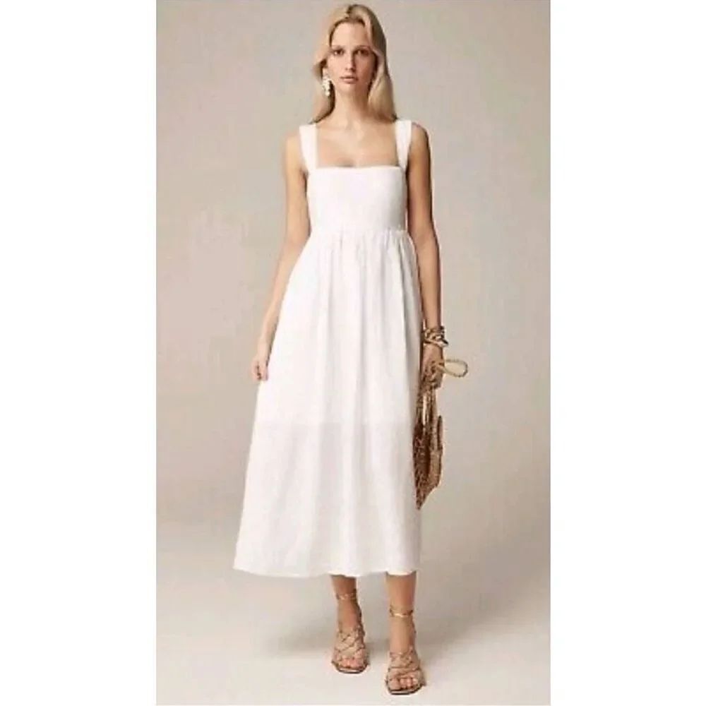J. Crew Squareneck Midi Dress Size 22 Linen White Bridal NWT